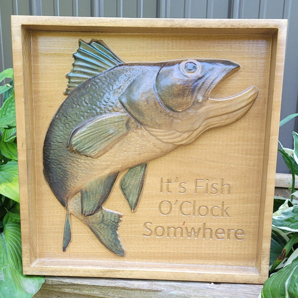 Fish Sign 3D Carved Wooden Hand Painted | Cabin Lake House Decor