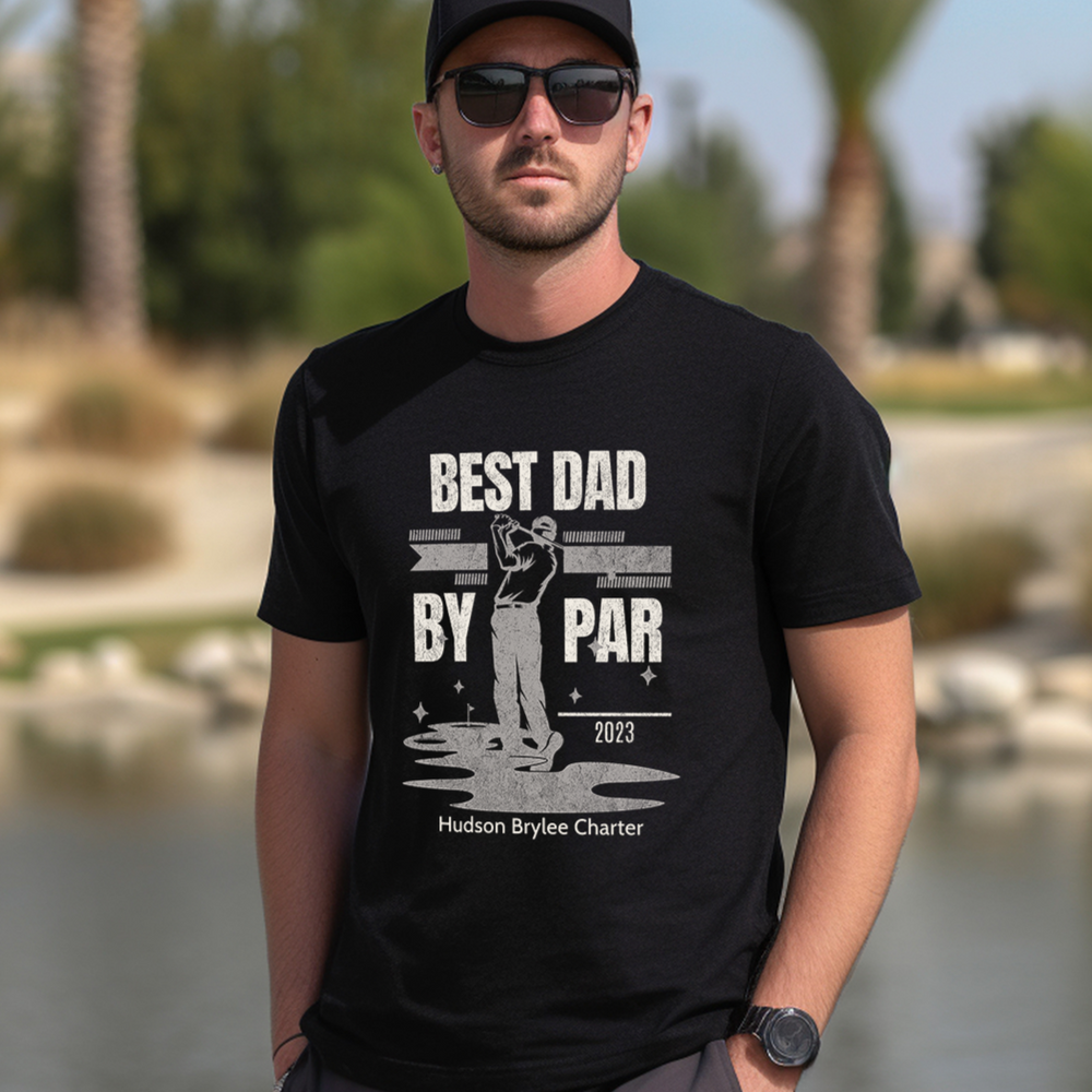 custom personalized Dad Golf Shirt gift best dad by par black