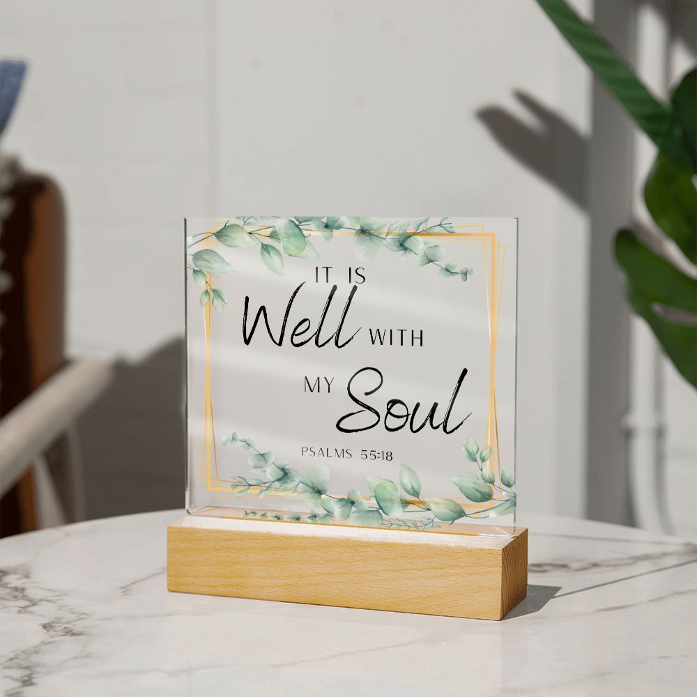 It Is Well With My Soul Christian Home Acrylic Sign With Wooden Base