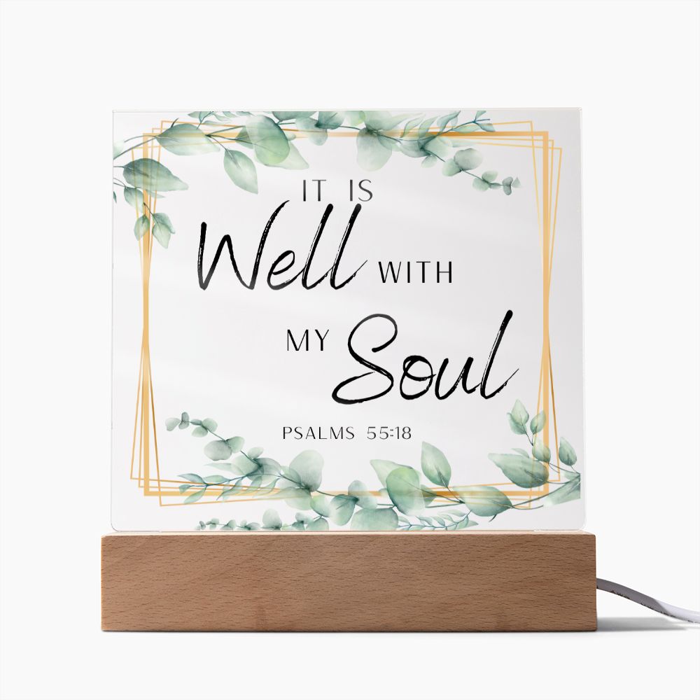 It Is Well With My Soul Christian Home Acrylic Sign With Wooden Base