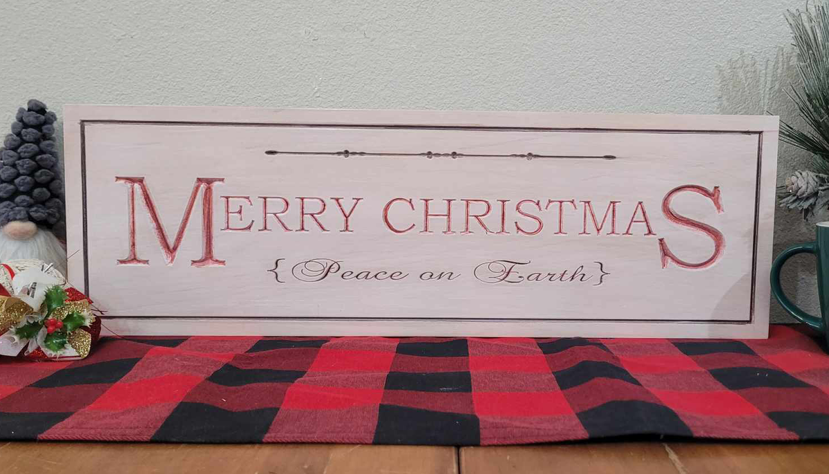 Custom Solid Wood Carved Merry Christmas Sign | Home Decor Traditional Cabin White