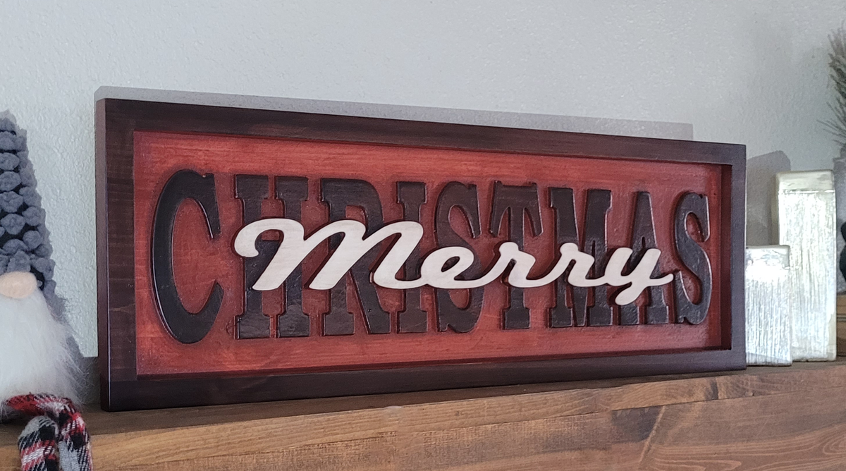 Custom Solid Wood Carved Merry Christmas Sign | Home Decor Traditional Cabin