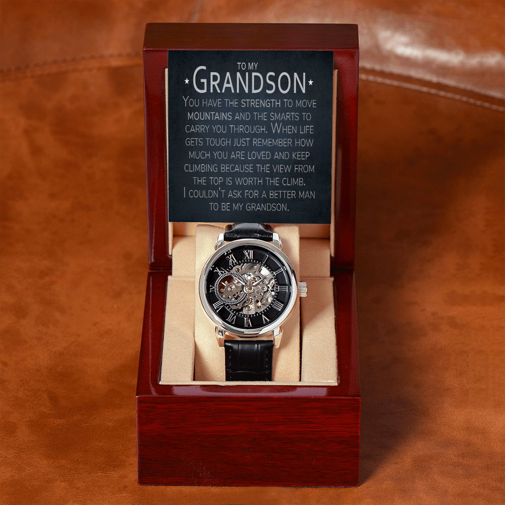 Strength To Move Mountains Grandson Card & Openwork Watch