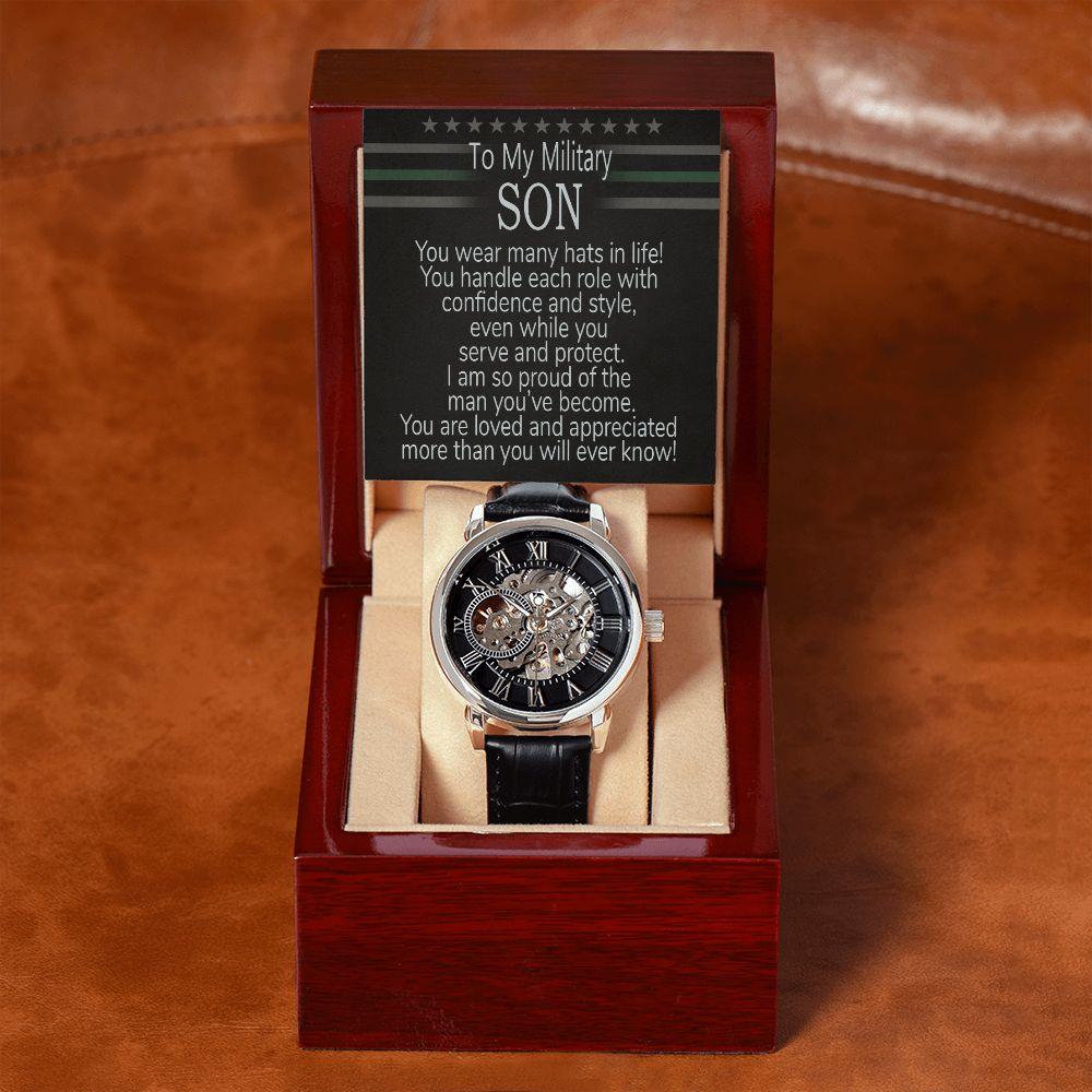 Proud Of The Man You've Become Son Military Card & Openwork Watch