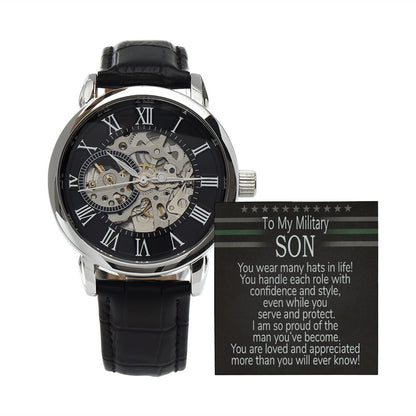 Proud Of The Man You've Become Son Military Card & Openwork Watch