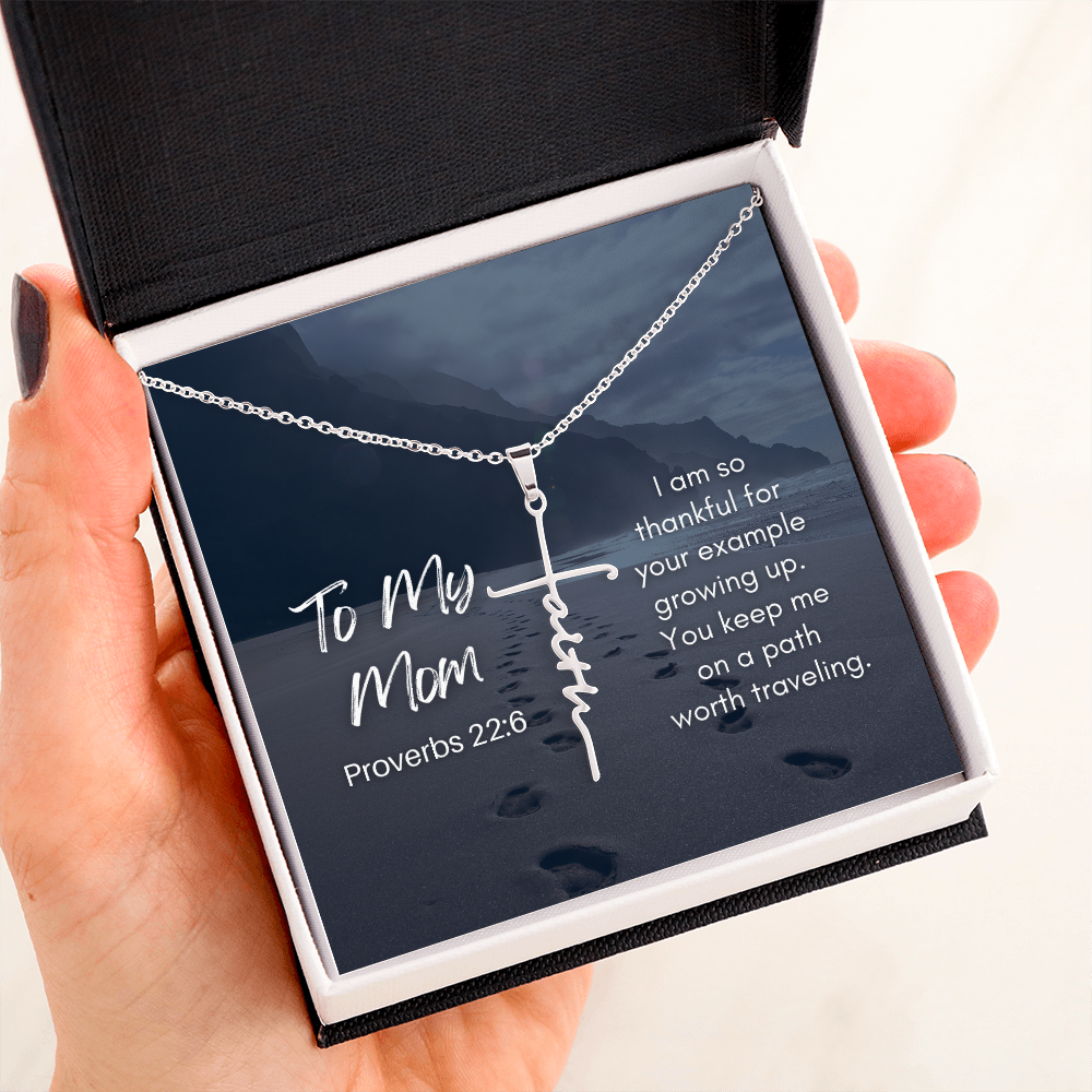 gift for Christian mom with card and faith cross necklace for Birthday