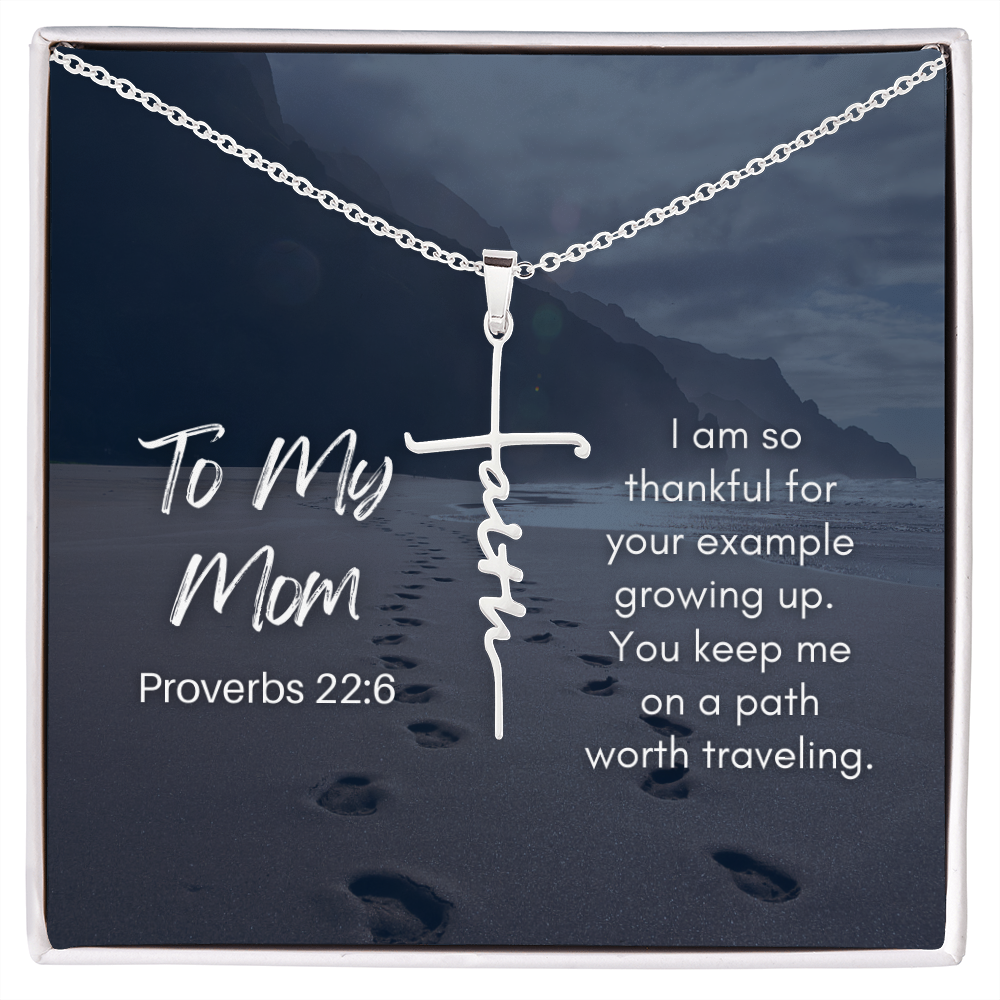 gift for religious Christian mom with card and faith cross necklace for Mother's day