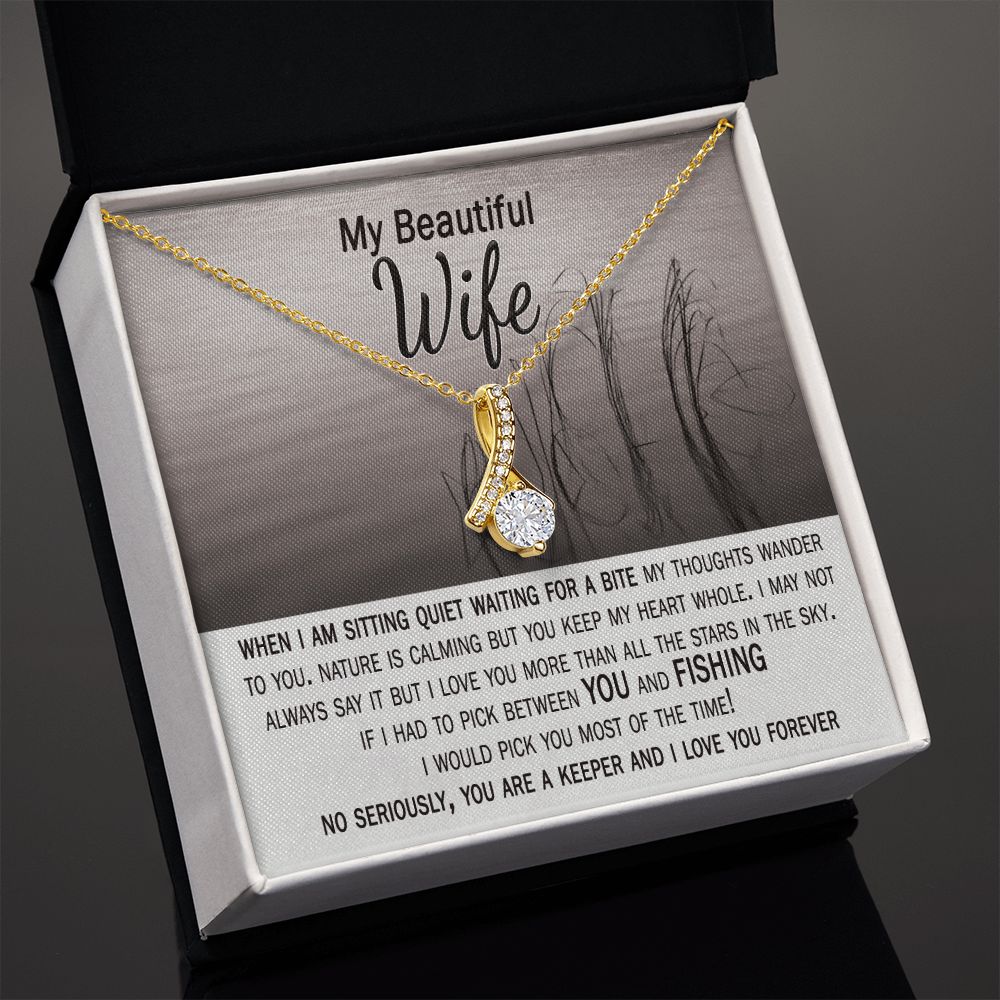 funny card and necklace birthday gift for wife from fishing husband