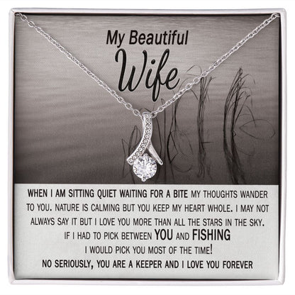 Funny anniversary card and necklace gift for wife from fishing husband