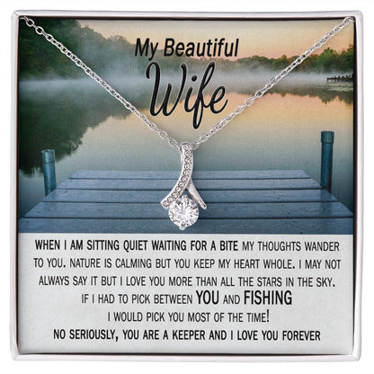 Between You and Fishing Wife Card & Necklace Dock in Color