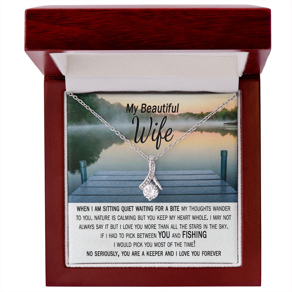 Between You and Fishing Wife Card & Necklace Dock in Color