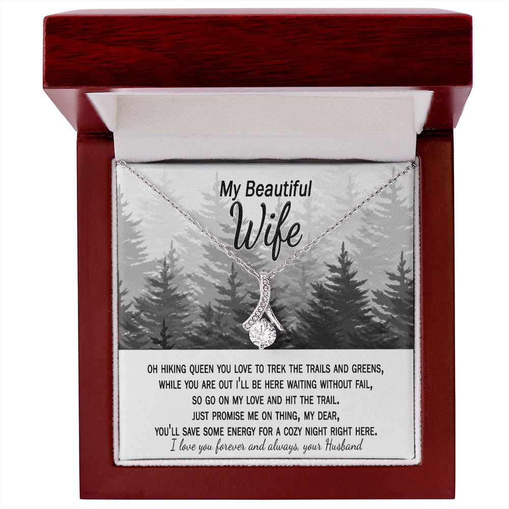 Birthday gift necklace with card for wife who loves hiking from husband