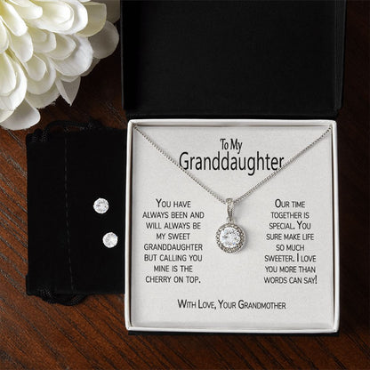 Cherry On Top Granddaughter Card, Necklace, & Earrings Gift Set White