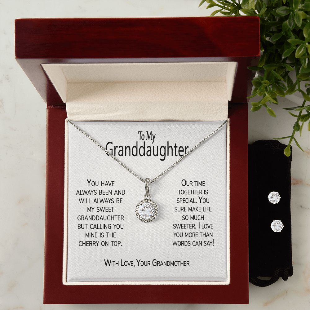 Cherry On Top Granddaughter Card, Necklace, & Earrings Gift Set White